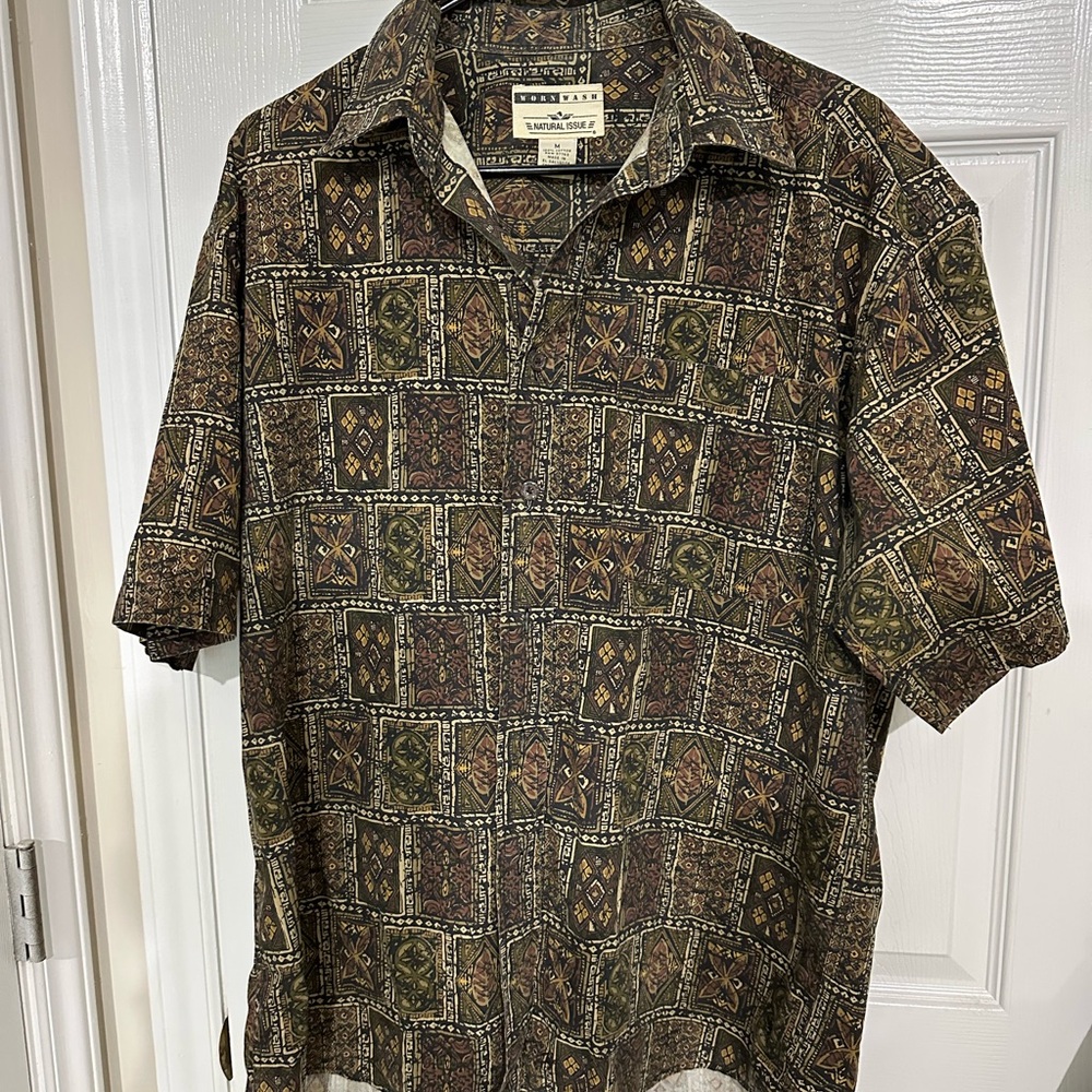 Vintage Natural Issue Men's Patterned Casual Shirt - Olive and Brown